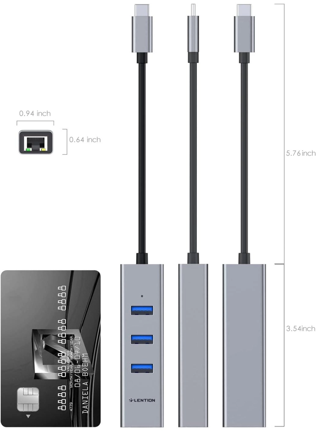 USB C Hub - 4K HDMI Gigabit Ethernet 3 USB 3.0