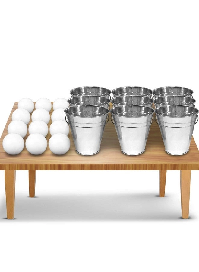 Bucket Ping Pong Ball Game - 9 Metal Buckets 12 Balls 1 Number Sticker Sheet Kids and Adults