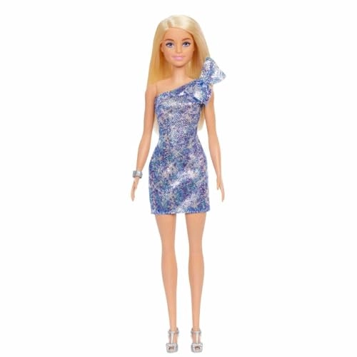 Doll - Blonde Hair Blue Eyes Short Blue Sequins Mini Dress Silver Platform Shoes