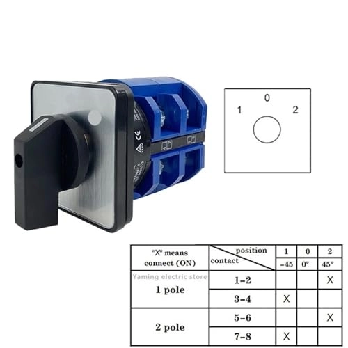 Changeover Cam Hands Rotary Switch - 63A 2 Pole 8 Terminals IP65