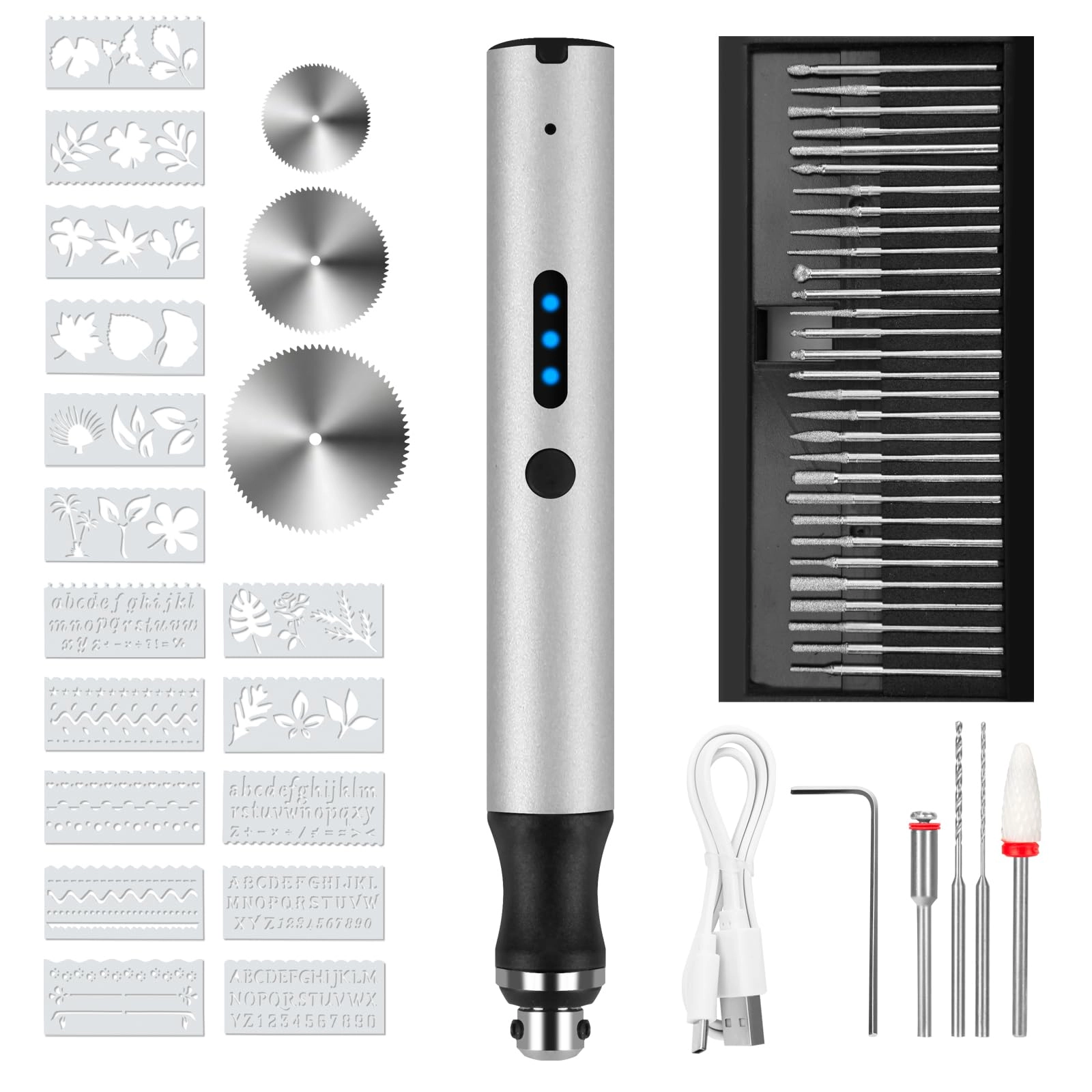 ZOPQEM Mini Drill Pen - 3-Speed Rechargeable 30 Small Bits