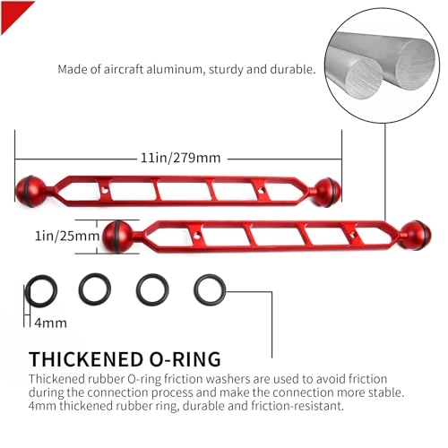 11" Double Ball Aluminum Alloy Extension Arm - 1" Ball Head Connector Underwater Pack