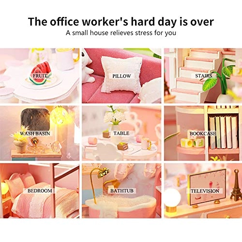 Pinellia Time DIY dollhouse kit - Pink with LED light