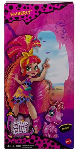 Emberly Poseable Prehistoric Fashion Doll - Pink Hair Polka-dotted Dress Ages 4+