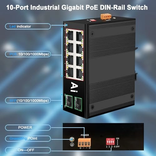 10-Port Ind | 8*PoE Gigabit+2*Uplink 8-Ports