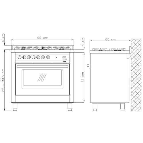 Rainbow PNMG96MFT/C GAS Cooker