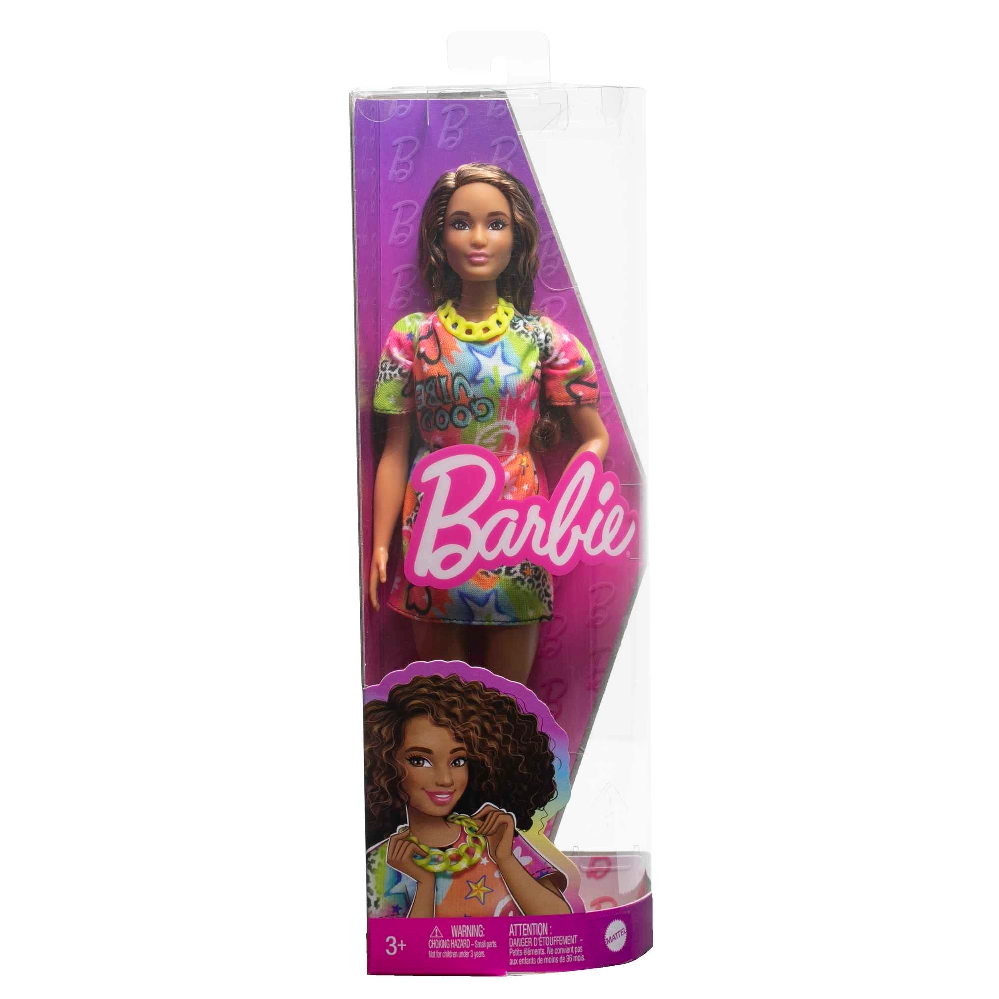 Barbie Fashionistas #201 - Athletic Body Curly Brown Hair Graffiti Dress Ages 3+