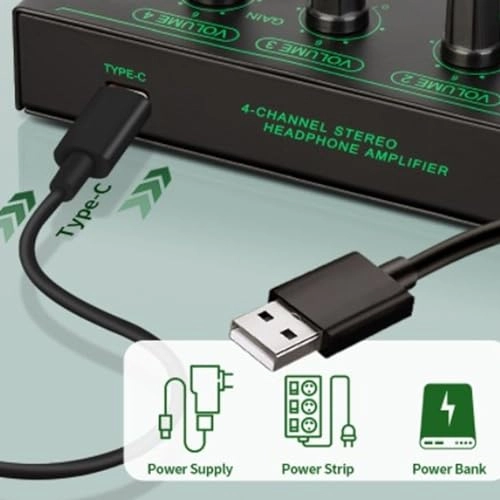 4 Channel Headphone Amplifier - Mini Metal 6.35mm Output 7 Color Breathing Light