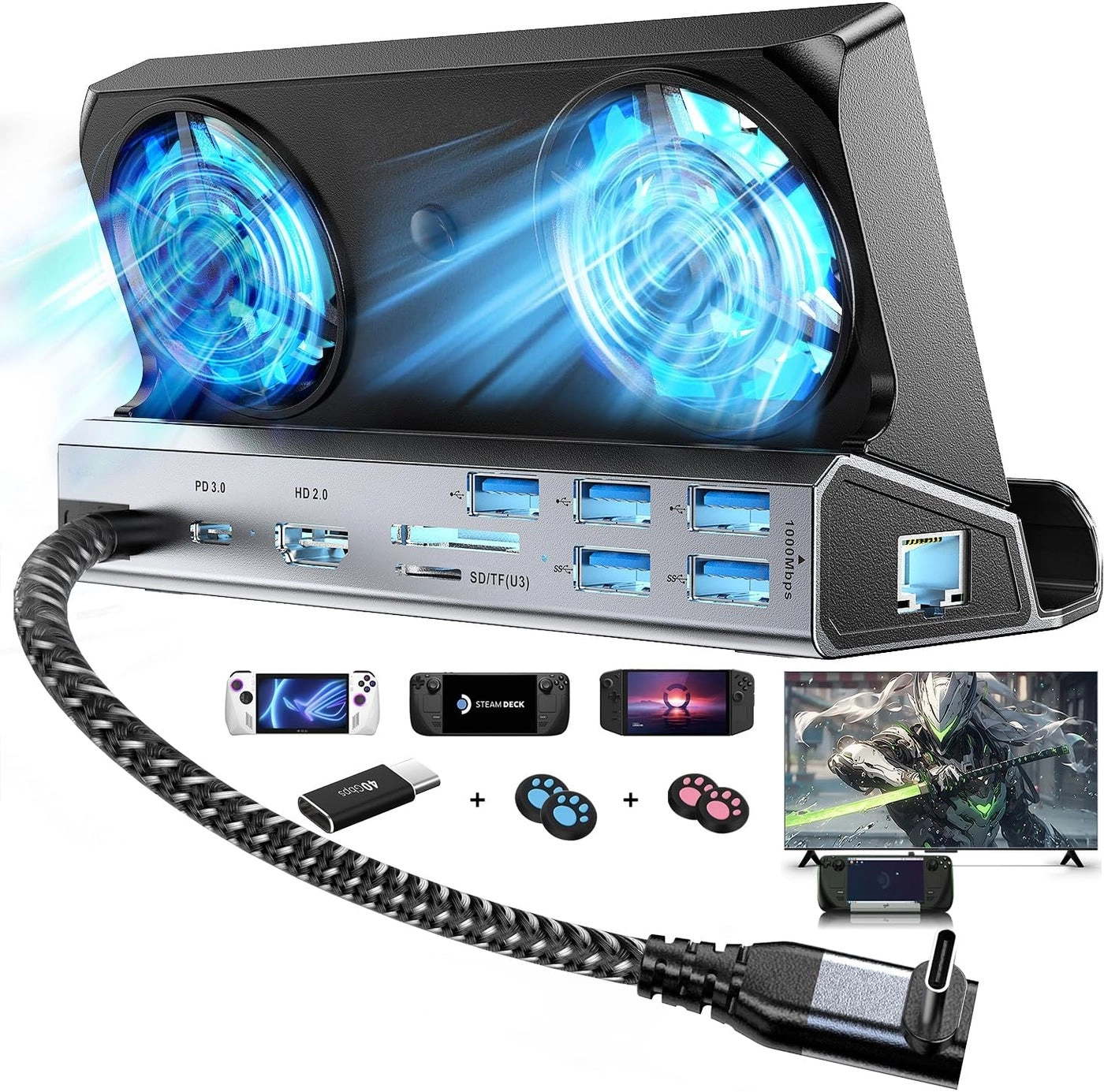 Steam Deck Dock - 11-in-1 Dual Cooling Fans 4K