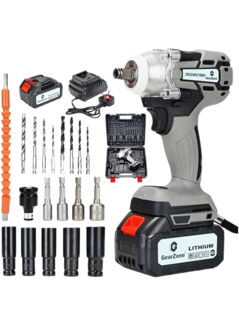 Brushless Impact Wrench - 2pcs Batteries Adjustable Torque Bundle