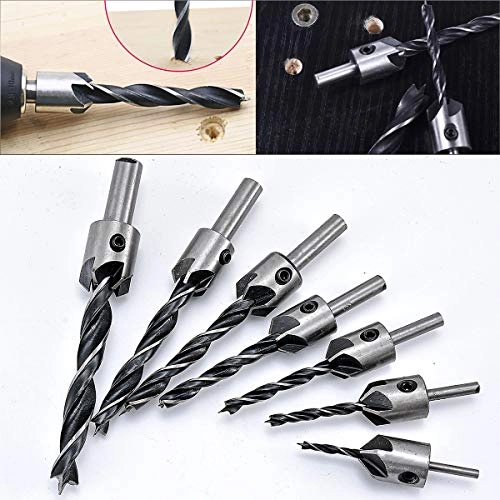 Countersink Drill Bit Set - High Speed Steel (HSS) 7 pieces 3 mm, 4 mm, 5 mm, 6 mm, 7 mm, 8 mm, 10 mm