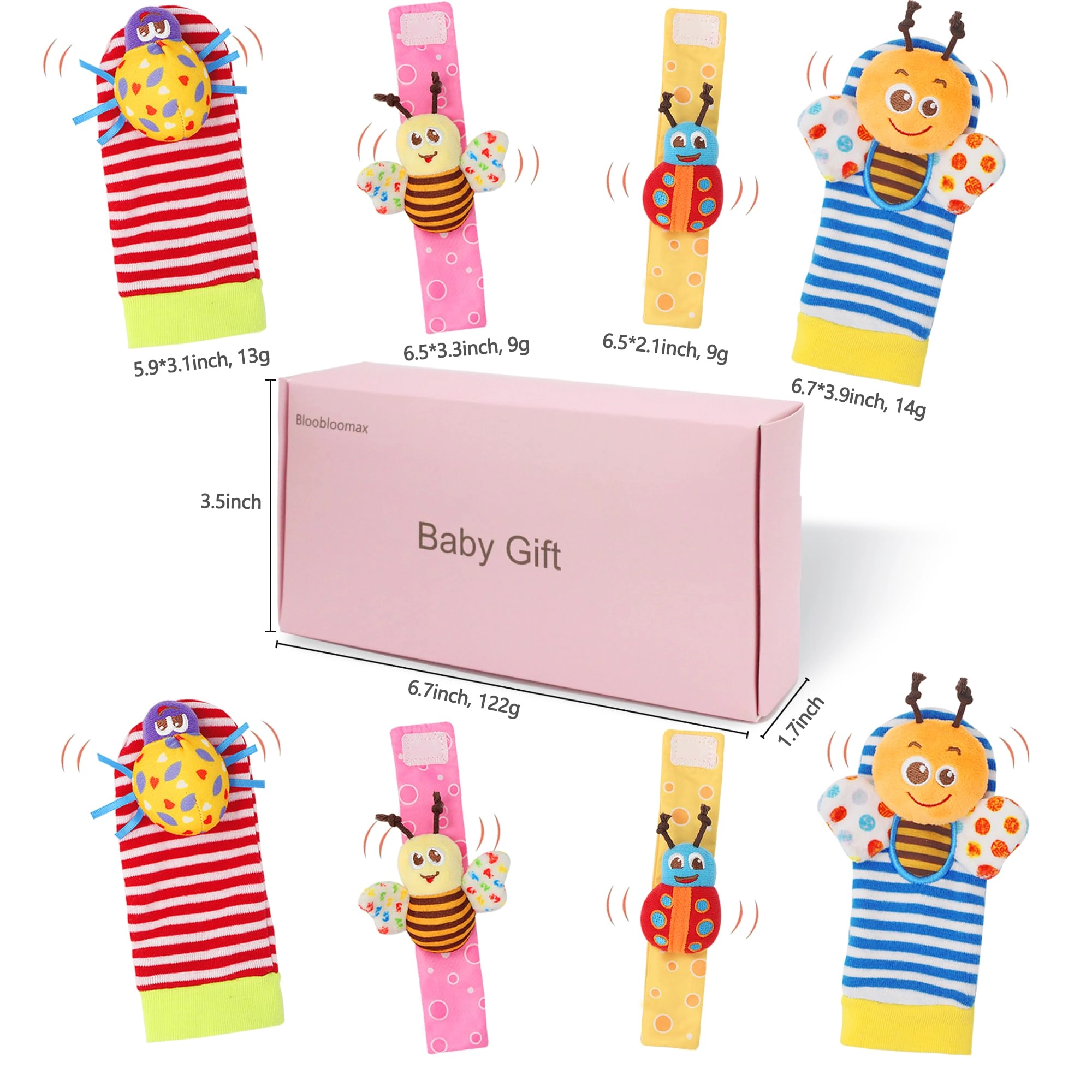 Wrist Rattle Socks and Foot Finder Set - 0-36 Months Fabric Bugs Cartoon Images 1.0 Count