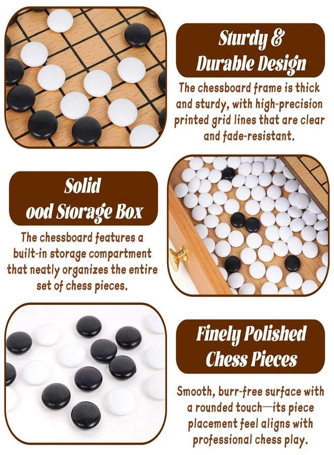 Go Game Set - Wooden Pull-Out Storage Drawers Black and White Stones