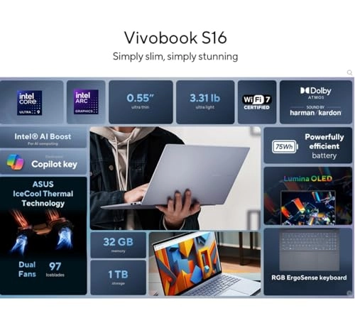 Vivobook 16 - 16'' Core Ultra9 285H 32GB DDR5 1TB SSD
