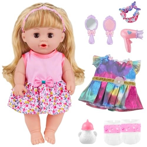 Baby Doll - 12 inch vinyl PVC Black Curly Hair 2 outfits Ages 3+