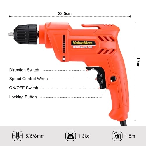 Electric Drill - 500W Corded 10mm Keyless Chuck