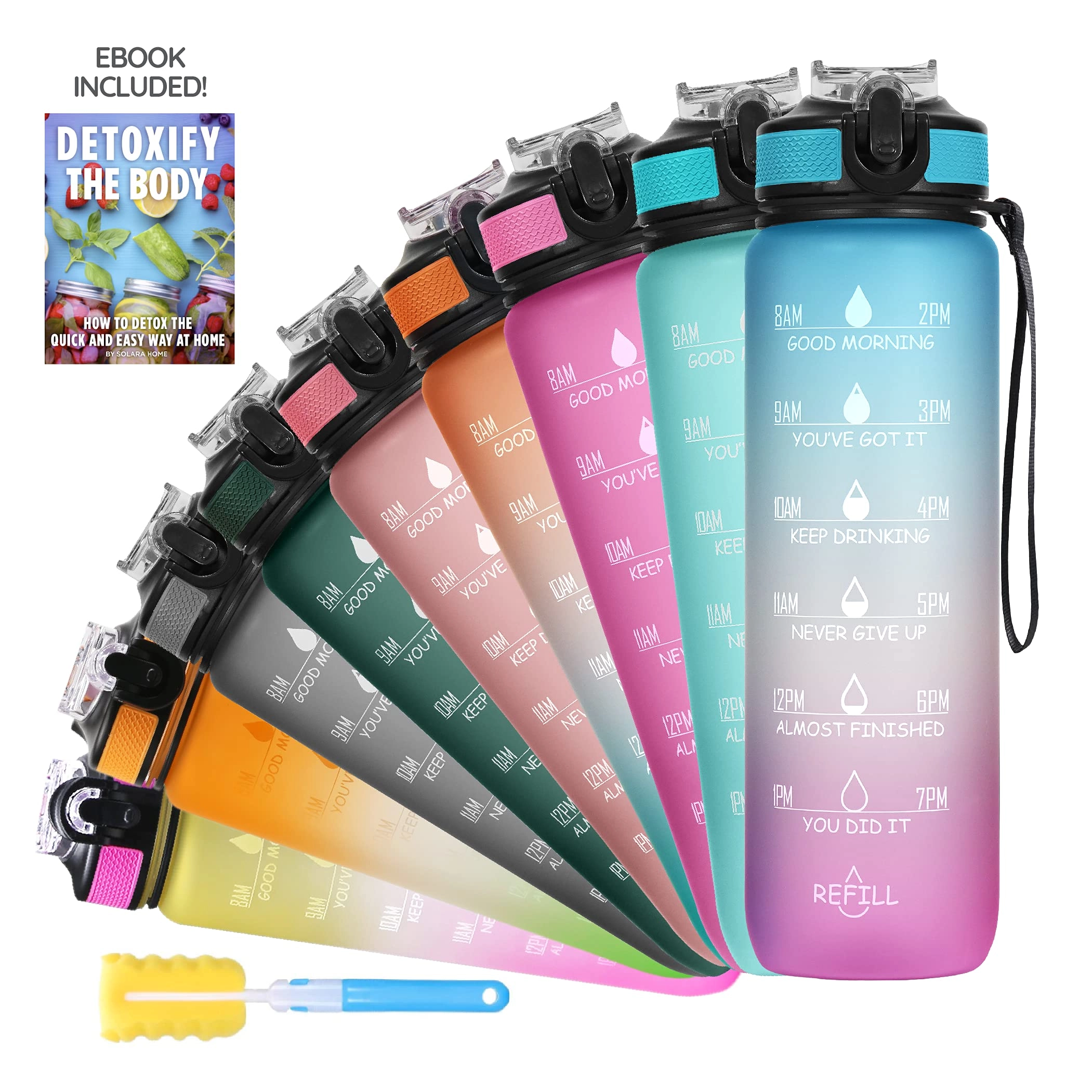 SOLARA Home, support at solara.in, Solara Home, Hyderabad (support@solara.in, +91 9676 33 2222) Motivational Sipper Water Bottle Flip Top Tritan 1000 ml - Flip Top Tritan 1000 ml