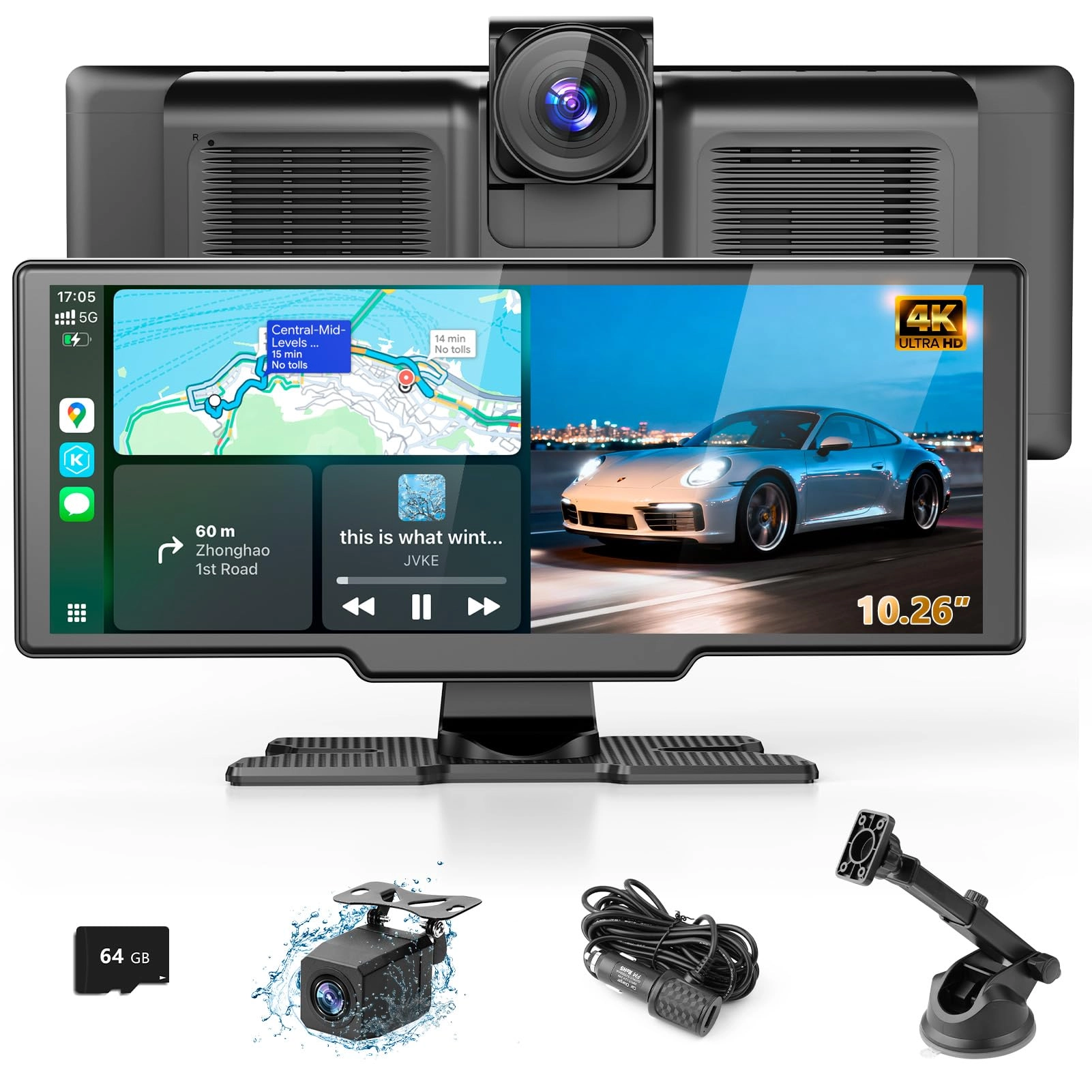 Lehwey Portable Wireless Carplay Screen with Dashcam - 4K 1080P
