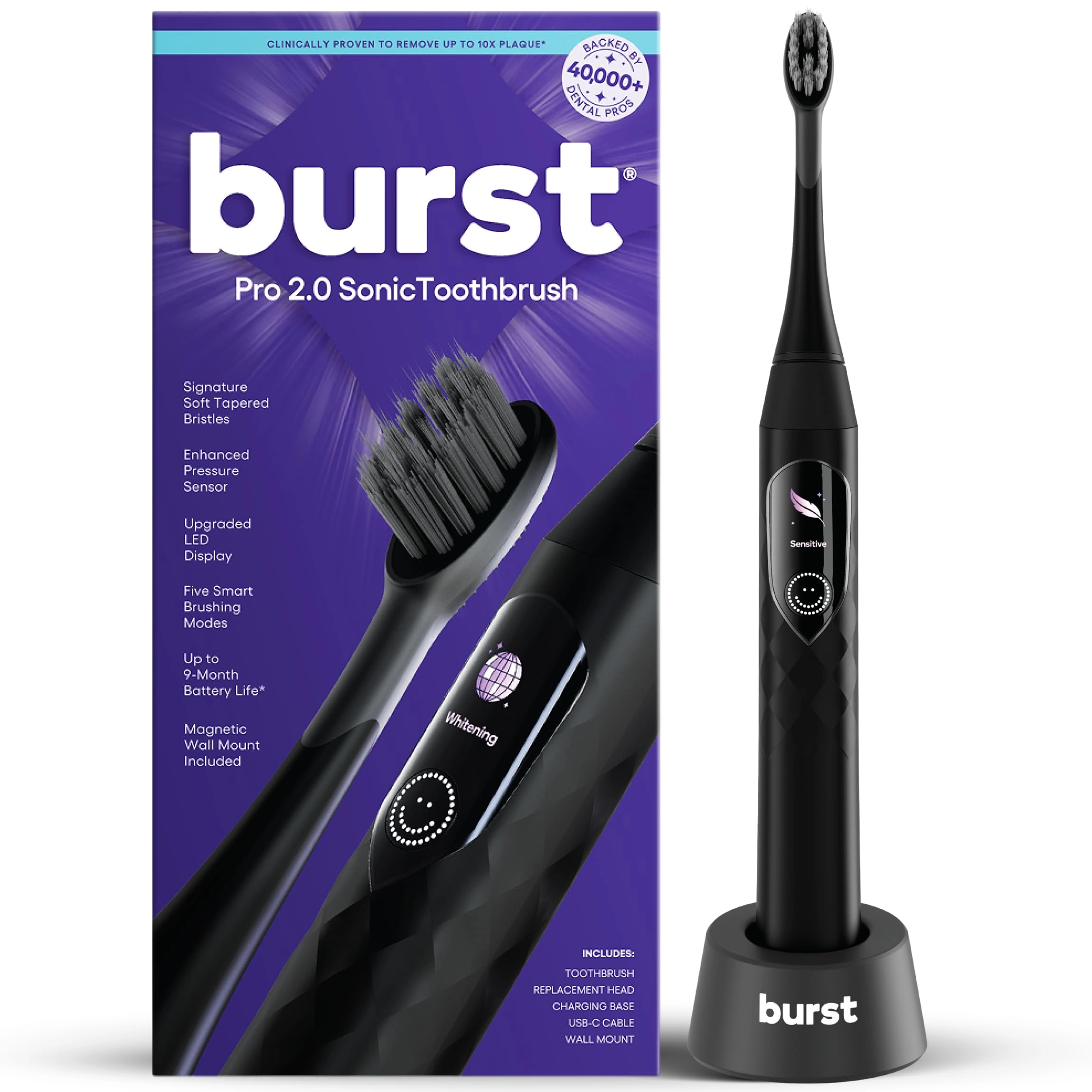 BURST Pro 2.0 Sonic Toothbrush - Smart Pressure Sensor 5 Modes USB-C Charging