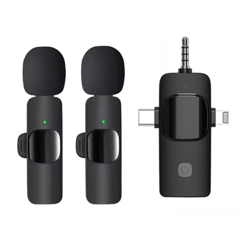 3-in-1 Wireless Lavalier Microphone System 3.5mm-Mini-Jack+Lightning+USB+Wireless Microphone