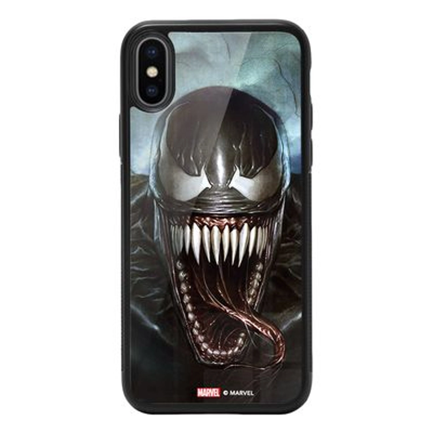 Wackylicious Venom Smile Back Case - TPU Bumper Case + Tempered Glass Back for iPhone Xs Max