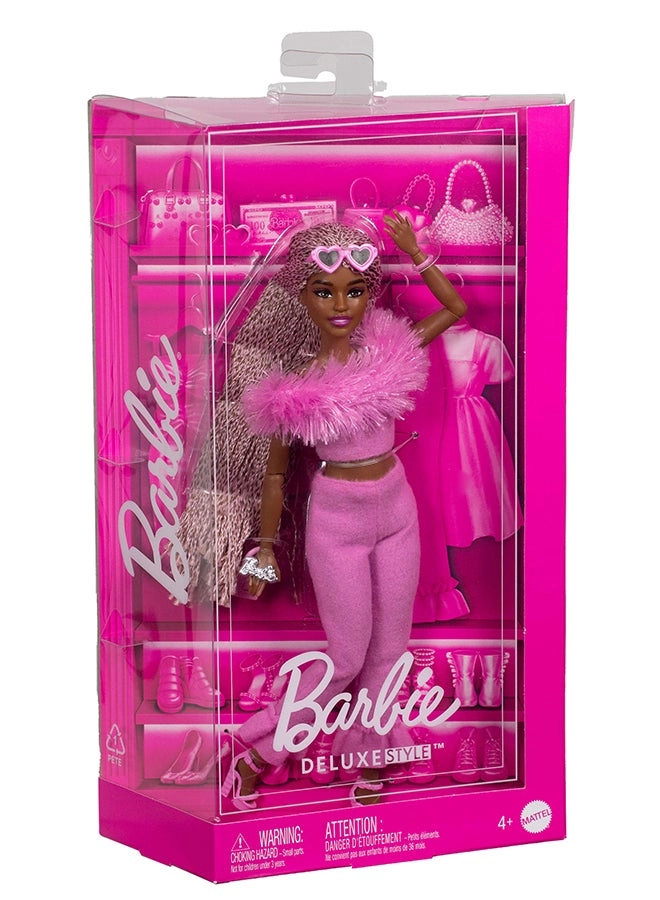Barbie Deluxe Style Barbiecore Doll - Braided Hair Faux Fur Neck Top Ages 4+