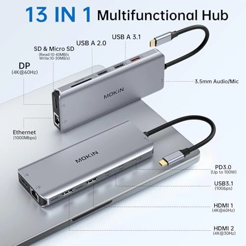 MacBook Pro Docking Station - 12 in 1 Dual Monitor HDMI USB C PD