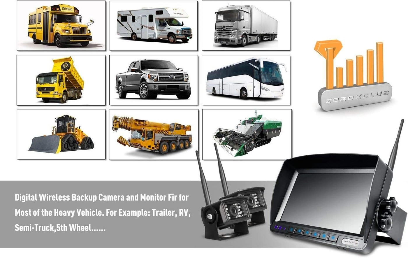 Digital Wireless 2 Backup Camera System - Night vision Wireless + 7’’ DVR Split Monitor - 7 Inches Touch Button