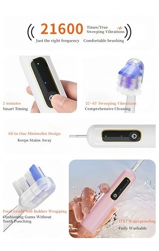 Sonic Toothbrush - 3 Brush Heads 4 Adjustable Modes 90 Days Battery