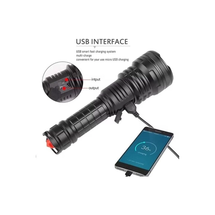 Super Bright LED Flashlight - USB Rechargeable Zoomable Tactical
