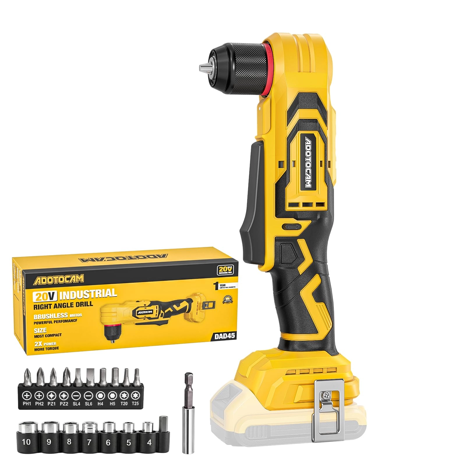 ADOTOCAM Right-Angle Drill - 20V Battery Powered