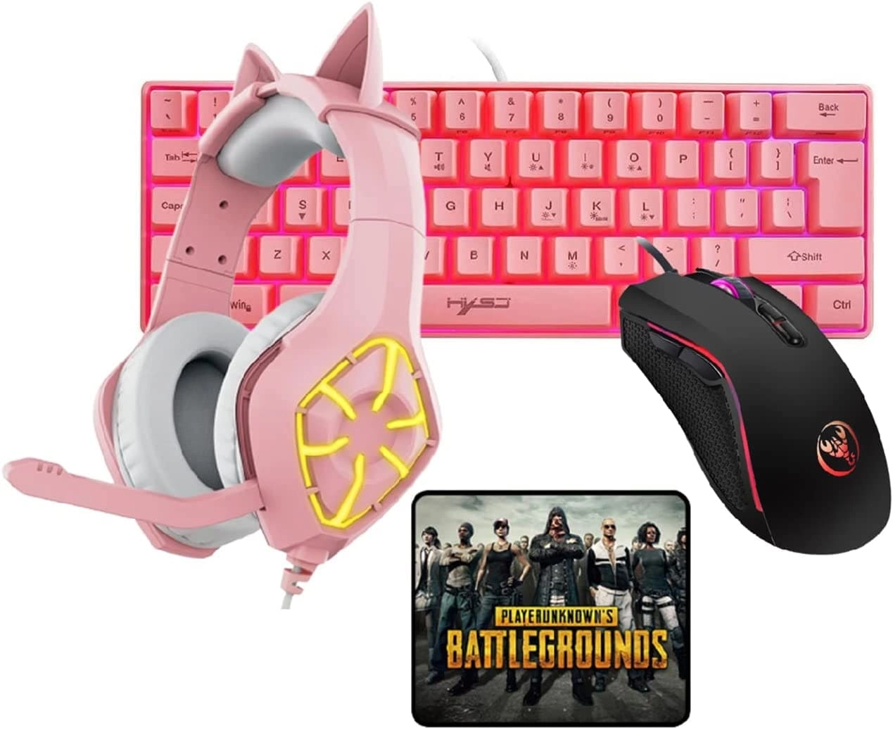 HXSJ Gaming Keyboard + Mouse + Mouse Pad + Gaming Headset - Wired LED RGB Backlight
