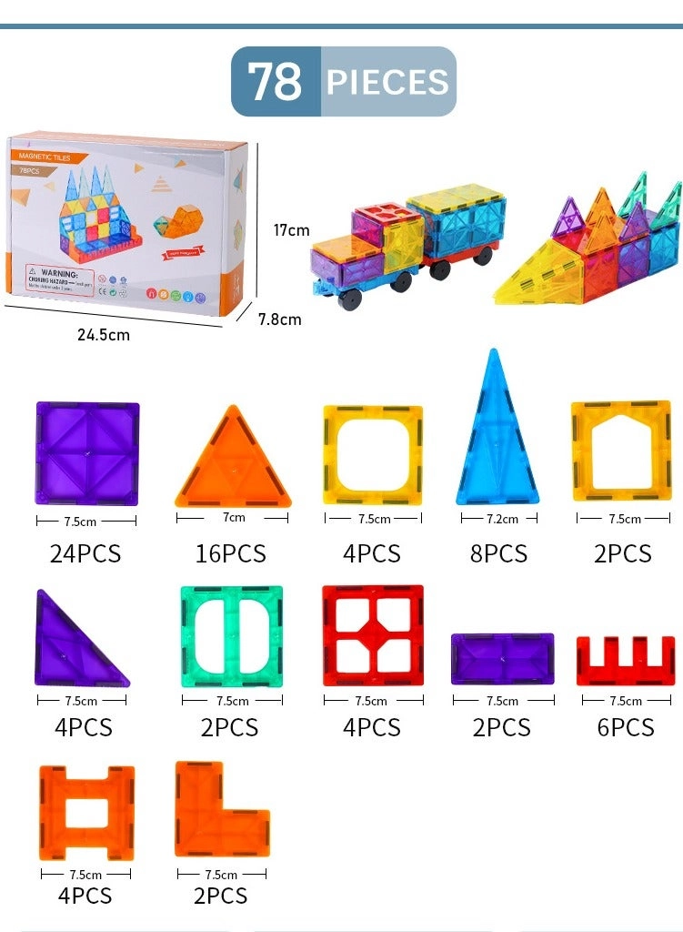 Magnetic Building Tiles Set - 3+ 78 pieces