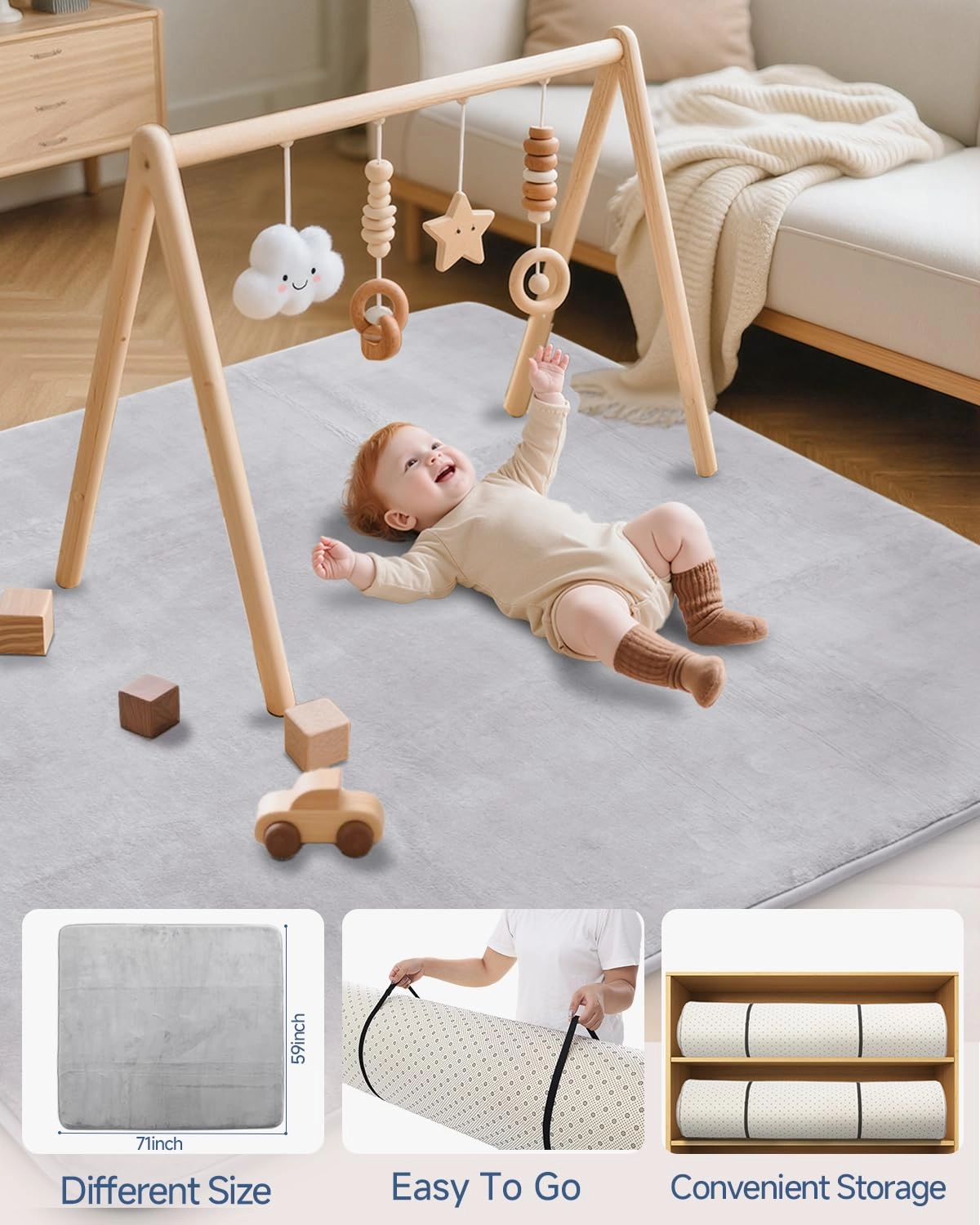 Baby Play Mat - 59x79 1.2-inch Light Grey