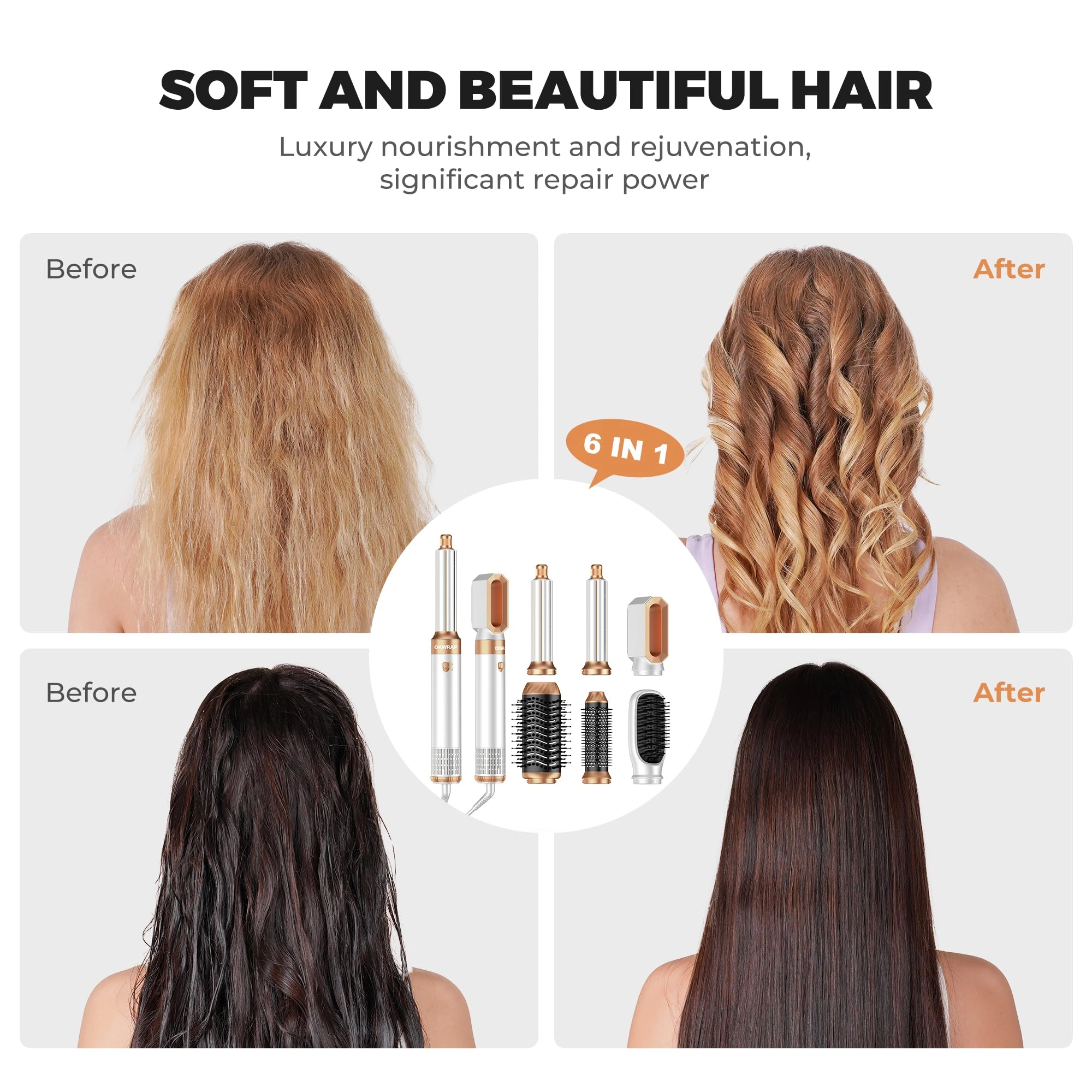 Blow Dryer Brush + Curling Wand + Ionic Hot Air Hair Dryer + Massage Oval Hair Dryer + Left&Right Hair Curlers