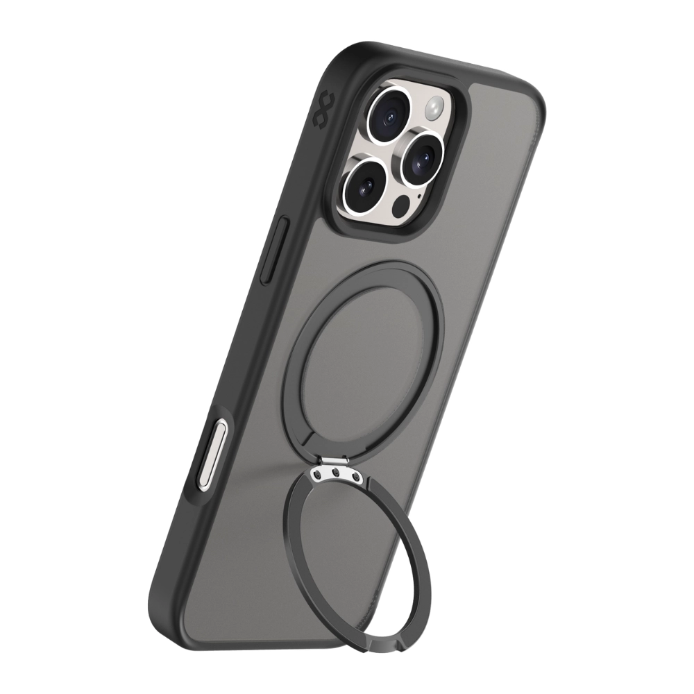 Pristine Transparent Case with Metal Edges, Ring with Rotatable Stand for iPhone 16 Pro