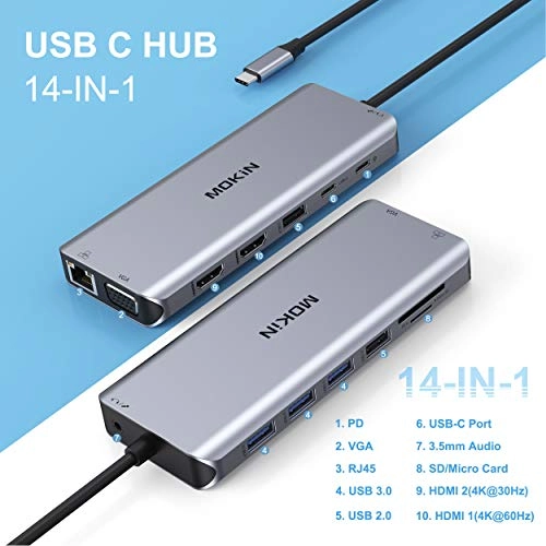 USB-C Docking Station - 14 in 1 Dual Monitor