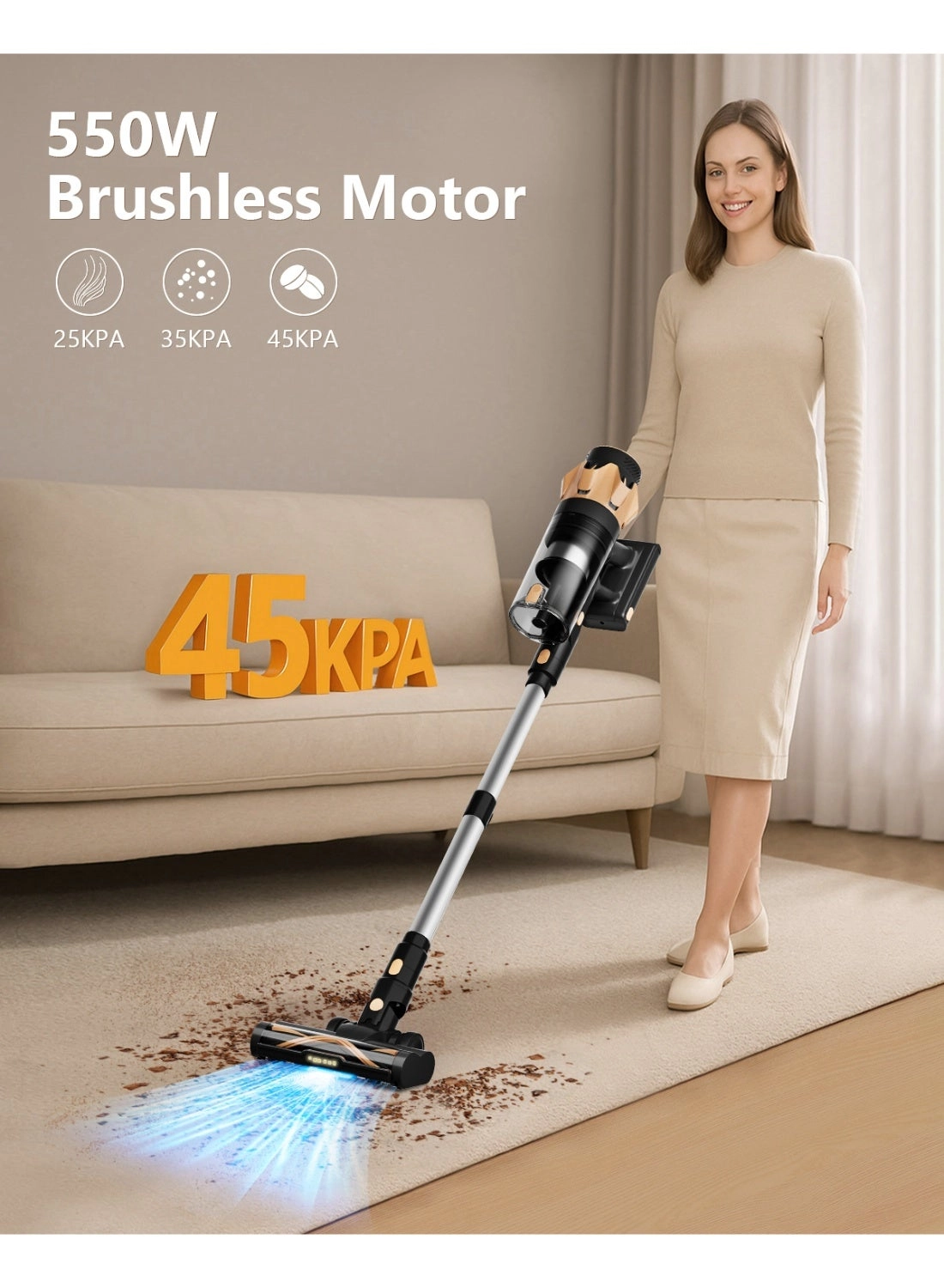 Cordless Vacuum Cleaner - 550W 45KPA Self-Standing Touch Screen