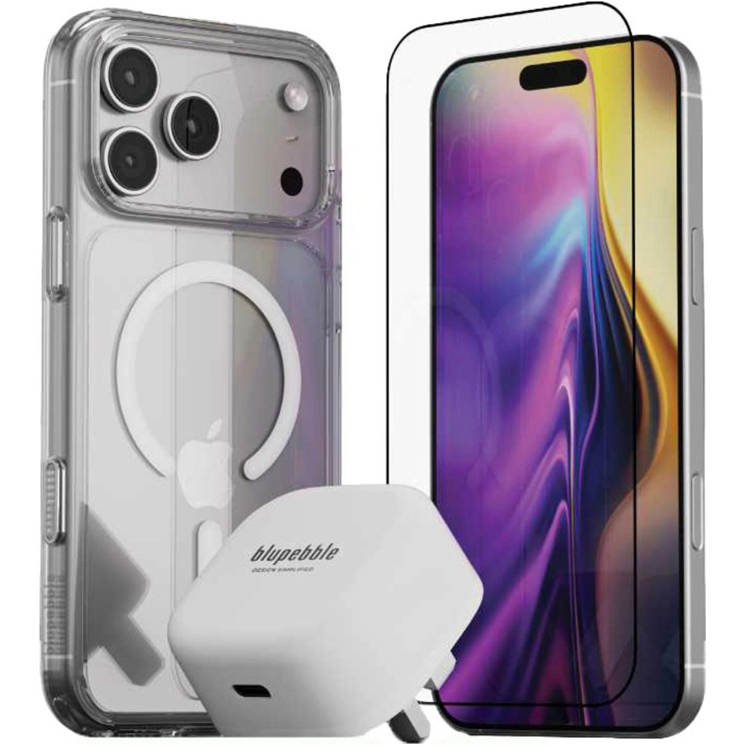 Clear Case + Screen Protector + Wireless Charger - Tempered glass Clear Case for iPhone 17 Pro Max