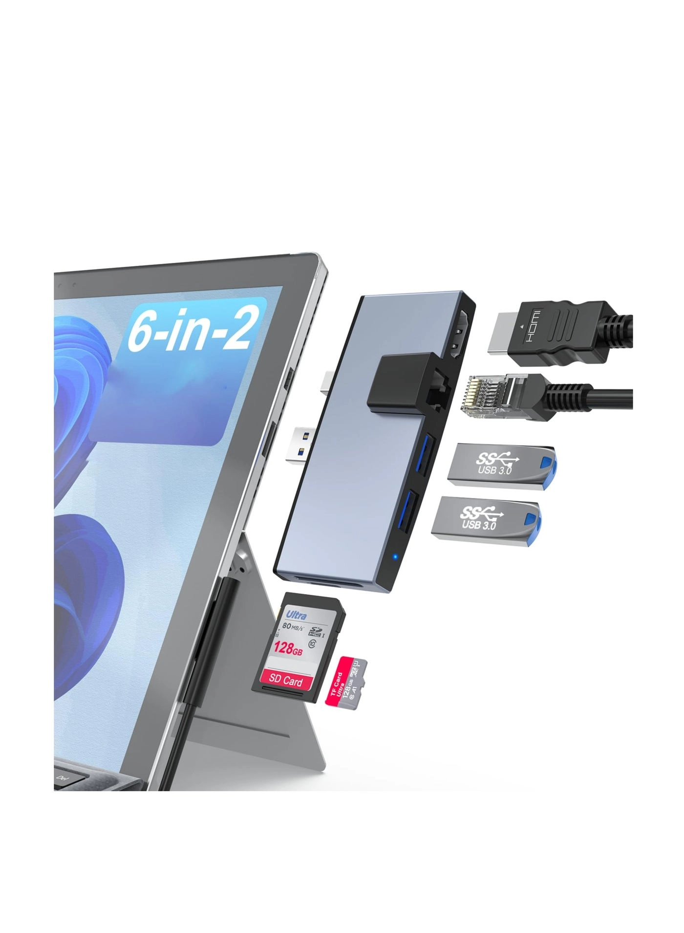 Zikra Surface Pro Docking Station - 100Mbps Ethernet 4K HDMI 2 USB 3.0