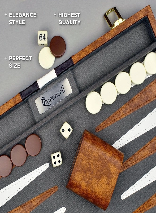 Magnetic Travel Backgammon Set - PU Leather 14" 32 Magnetic Pieces