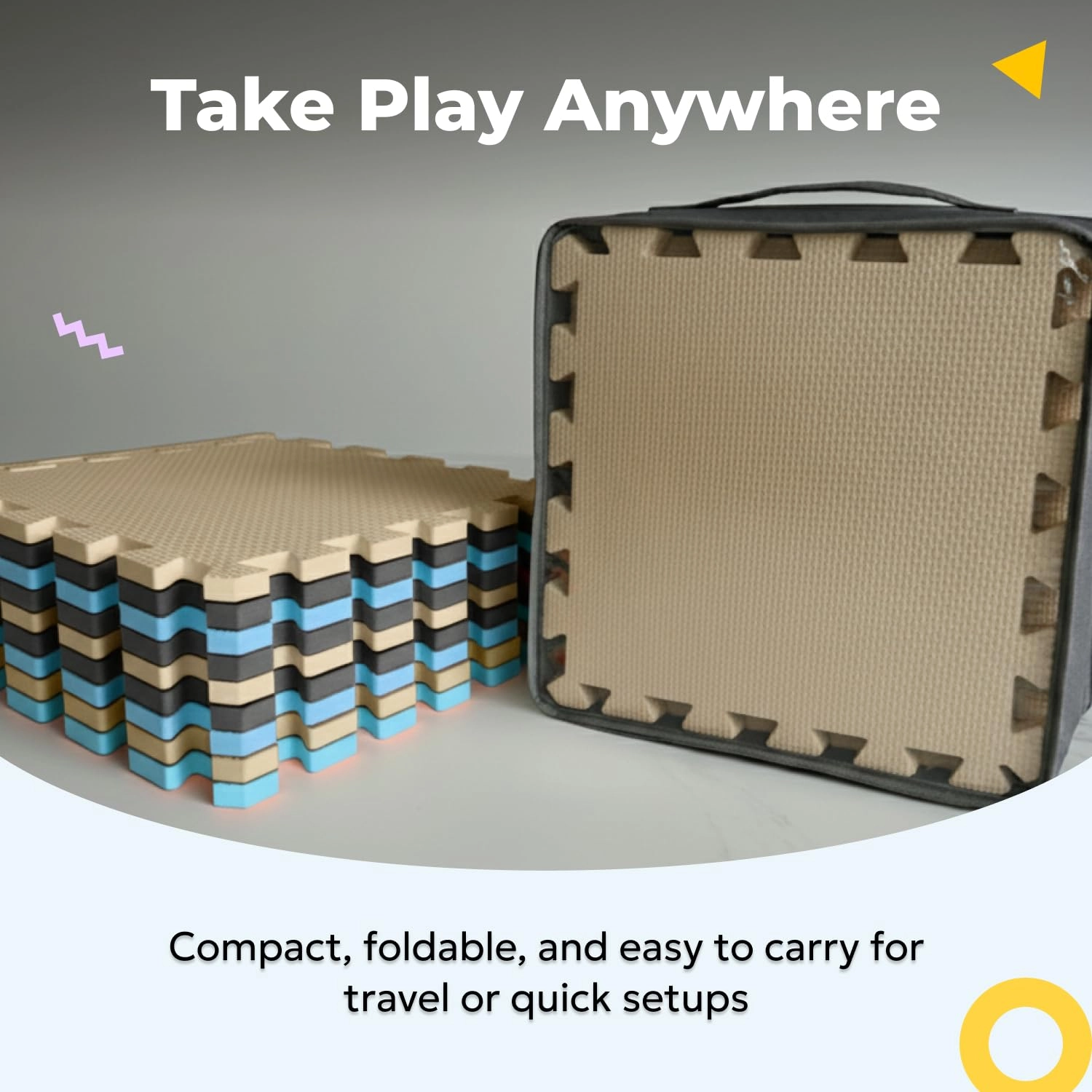 Baby Play Mat - 9 Tiles Cobalt-apricot-pine-gold