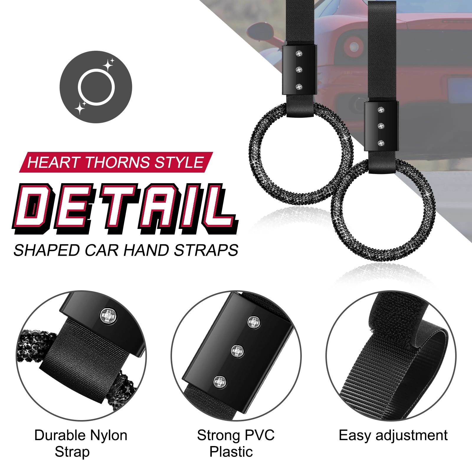 Round Car Handle Strap - Black Round Style