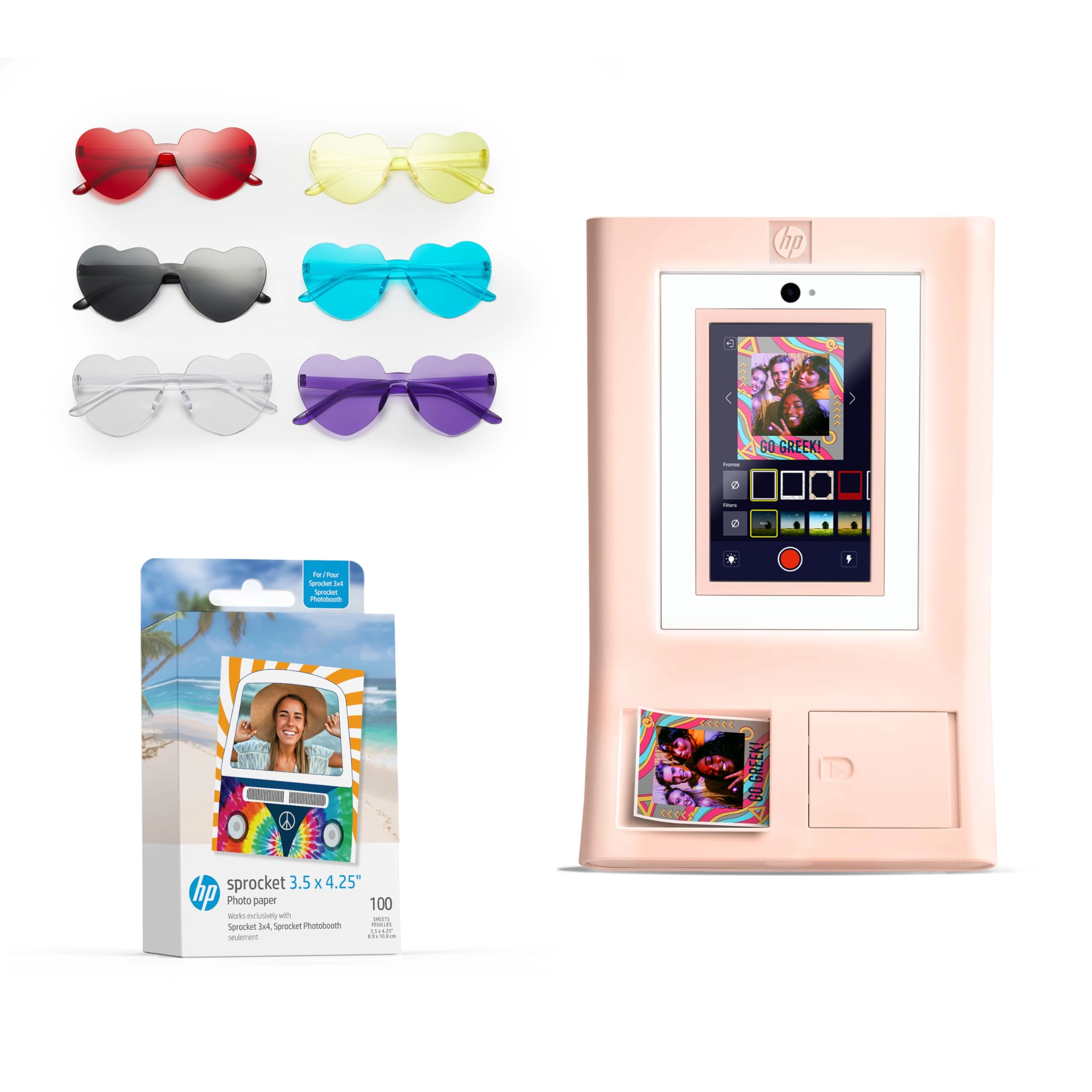 Sprocket AMZHPSPPBK19P + Zink Paper - 100 Sheets + Colorful Heart Glasses - 6pc