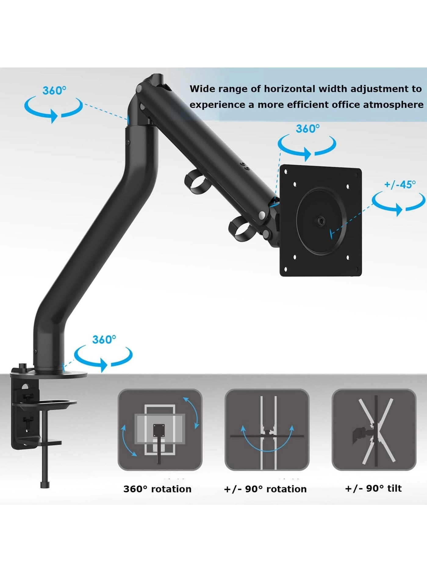 Gas Spring Monitor Arm - 32 in VESA 75x75/100x100mm