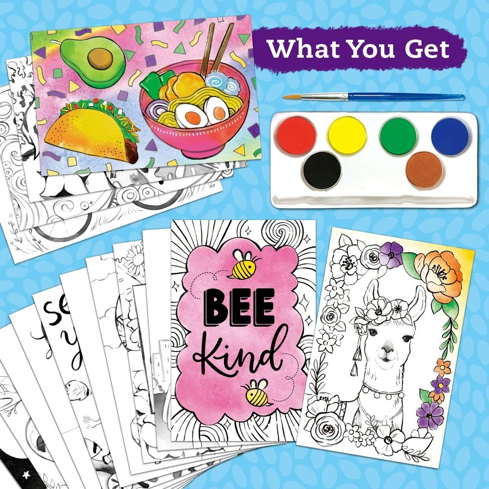 Watercolor Wishes - Watercolour paints, a booklet of beginner-friendly painting techniques, art cards and a brush