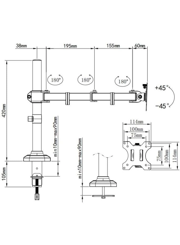 Single Monitor Desk Mount Arm - 27-inch