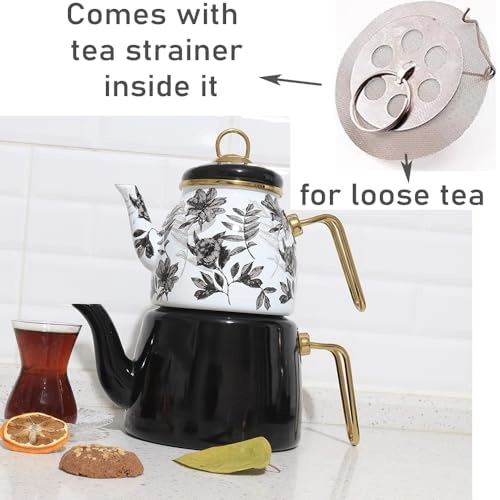 Vintage Turkish Teapot - Enamel 33.8 Fluid Ounces Set