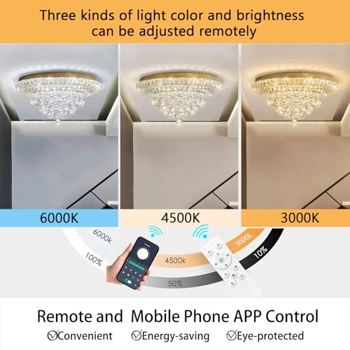 Crystal Chandelier - 2700K 4000K 6000K Dimmable