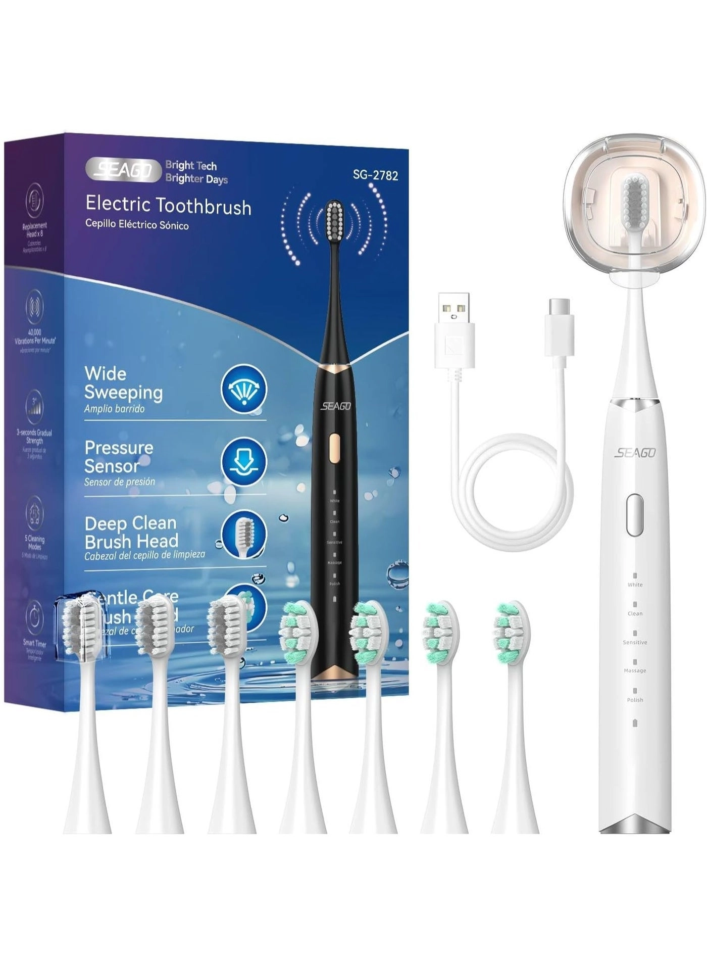 SG-2753 - Ultrasonic Rechargeable 8 Brush Heads 5 Modes